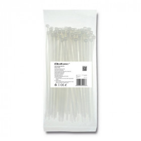 Qoltec Self-locking cable tie | 4.8*200mm | 100 pcs. | Nylon66 | UV | White