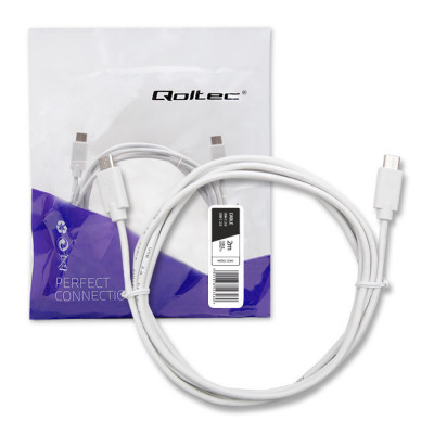 Qoltec USB 2.0 cable type C male | USB 2.0 type C male | 2m | White