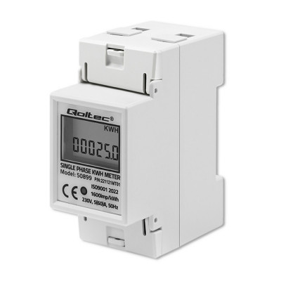Qoltec Single phase electronic energy consumption meter | 230 V | LCD | 2P | DIN rail