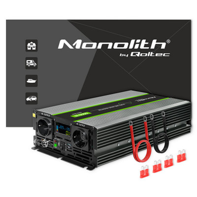 Qoltec Pure Sine Wave Inverter Monolith | 3000W | 6000W | 24V to 230V | LCD