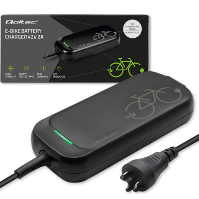 Qoltec Fast Charger for e-bike Bosch 36V | 42V | 2A | Bosch plug | water resistant + power cable