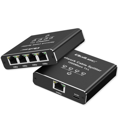 Qoltec Splitter Ethernet mini SWITCH 1x4 RJ45 | 1000Mb/s | USB-C | Aluminium
