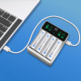 Qoltec Battery Charger for Ni-MH type R03 AAA R6 AA | LCD | USB-C cable | White