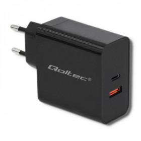 Qoltec Charger | 63W | 5-20V | 1.5-3A | USB type C PD | USB QC 3.0 | Black