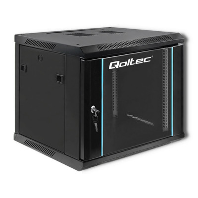 Qoltec RACK Cabinet 19" | 9U | 600 x 500 x 600 | Tempered doors | Hanging | Steel case | Lock | Black