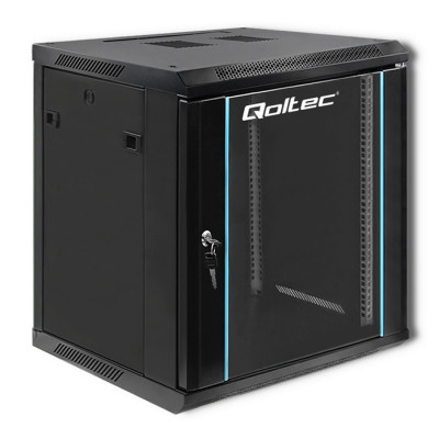 Qoltec RACK Cabinet 19 "| 12U | 600 x 635 x 600 | Tempered doors | Hanging | Steel case | Lock | Black