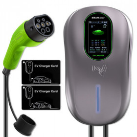 Qoltec EV Charging Station 2-in-1 Type2 | 22kW | LCD | 2 EV cards | 3 phases | Wallbox | 5m