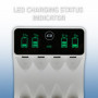 Qoltec Battery Charger for Ni-MH type R03 AAA R6 AA | LCD | USB-C cable | White