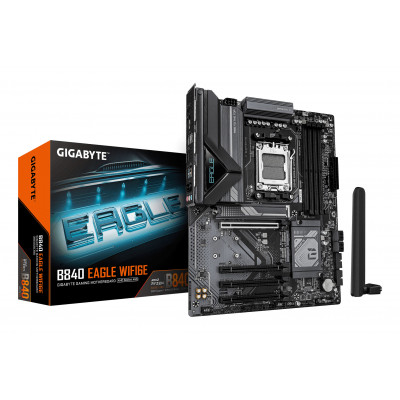 GIGABYTE B840 EAGLE WIFI6E Scheda Madre - CPU AMD Ryzen 9000, VRM 8+2+2 fasi, fino a 8200MHz DDR5(O.C), 2xPCIe 4.0 + 1xPCIe 3.0