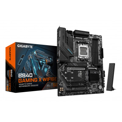 GIGABYTE B840 GAMING X WIFI6E Scheda Madre - CPU AMD Ryzen 9000, VRM 12+2+2 fasi, fino a 7600MHz DDR5(O.C), 2xPCIe 4.0 + 1xPCIe