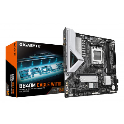 GIGABYTE B840M EAGLE WIFI6 Scheda Madre – CPU AMD Ryzen 9000, VRM a 5+2+2 fasi, fino a 7600 MHz DDR5 (O.C.), 1 x M.2 PCIe 4.0 +