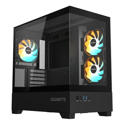 GIGABYTE C201 PANORAMIC Case per PC – Mid Tower, m-ATX, supporto per radiatore da 360 mm, 3 ventole preinstallate, USB 3.0,