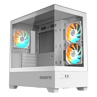 GIGABYTE C201 PANORAMIC ICE Case per PC – Mid Tower, m-ATX, supporto radiatore da 360 mm, 3 ventole preinstallate, USB 3.0,