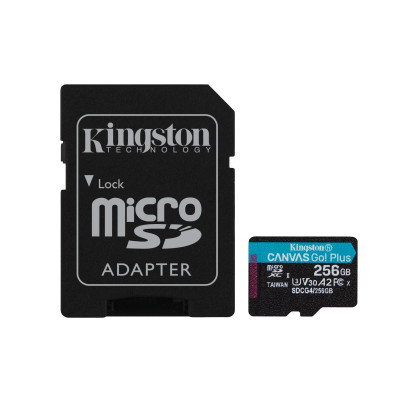 Kingston Technology Scheda microSDXC Canvas Go Plus Gen4 200MB s A2 U3 V30 da 256 GB + adattatore