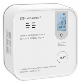 Qoltec Certified wireless Carbon monoxide (CO) sensor with battery | sensor service life 10 years | alarm 85dB | LED